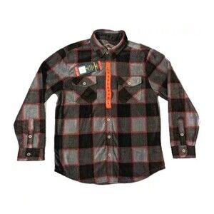 Freedom Foundry Men's Lightweight Plaid Fleece Button Up Shirt Black Gray Size M